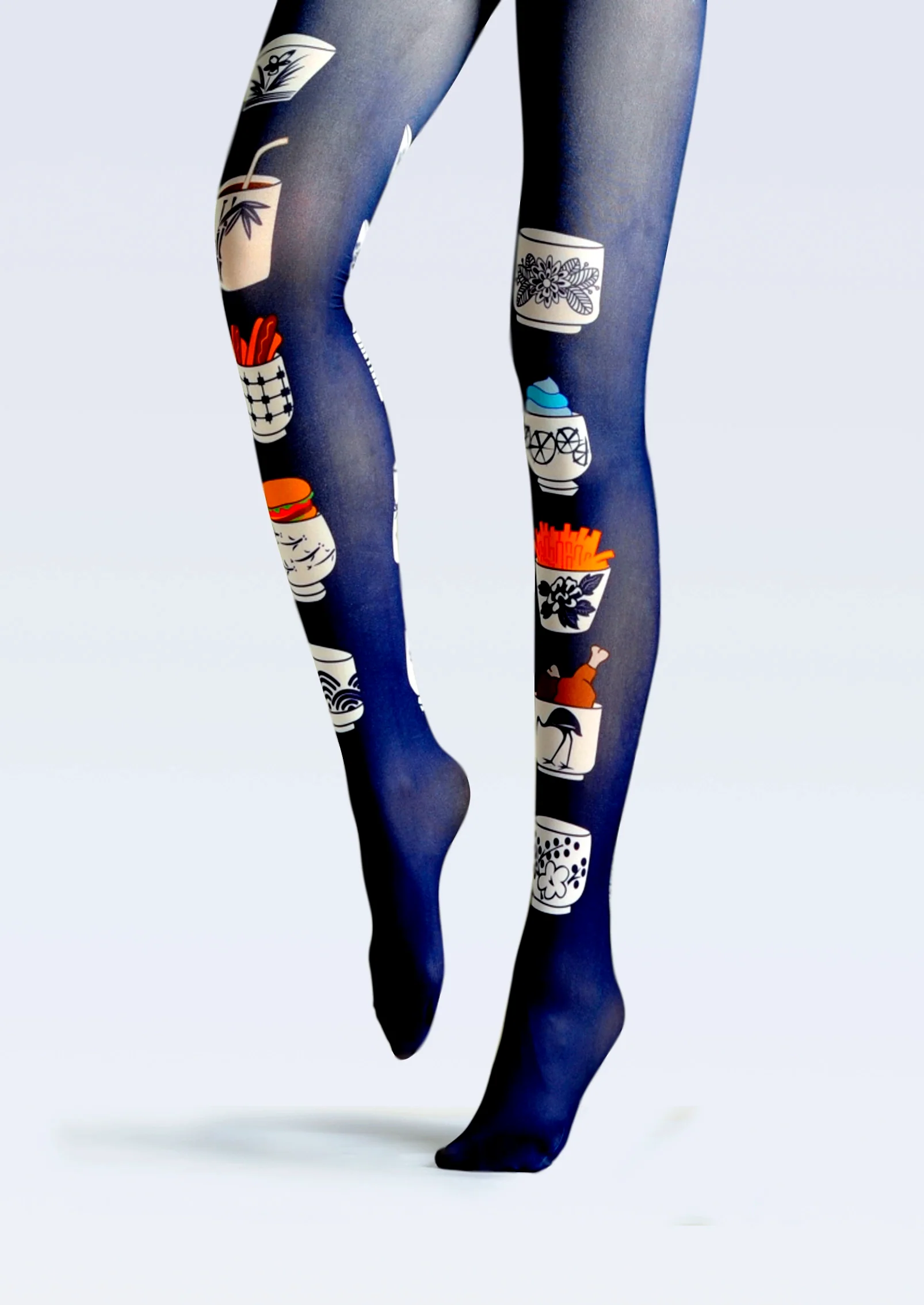 Viken Plan Ethnic art Print Tights Chinaware Pantyhose/Tights [Porcelain Family Bucket] - Image 3