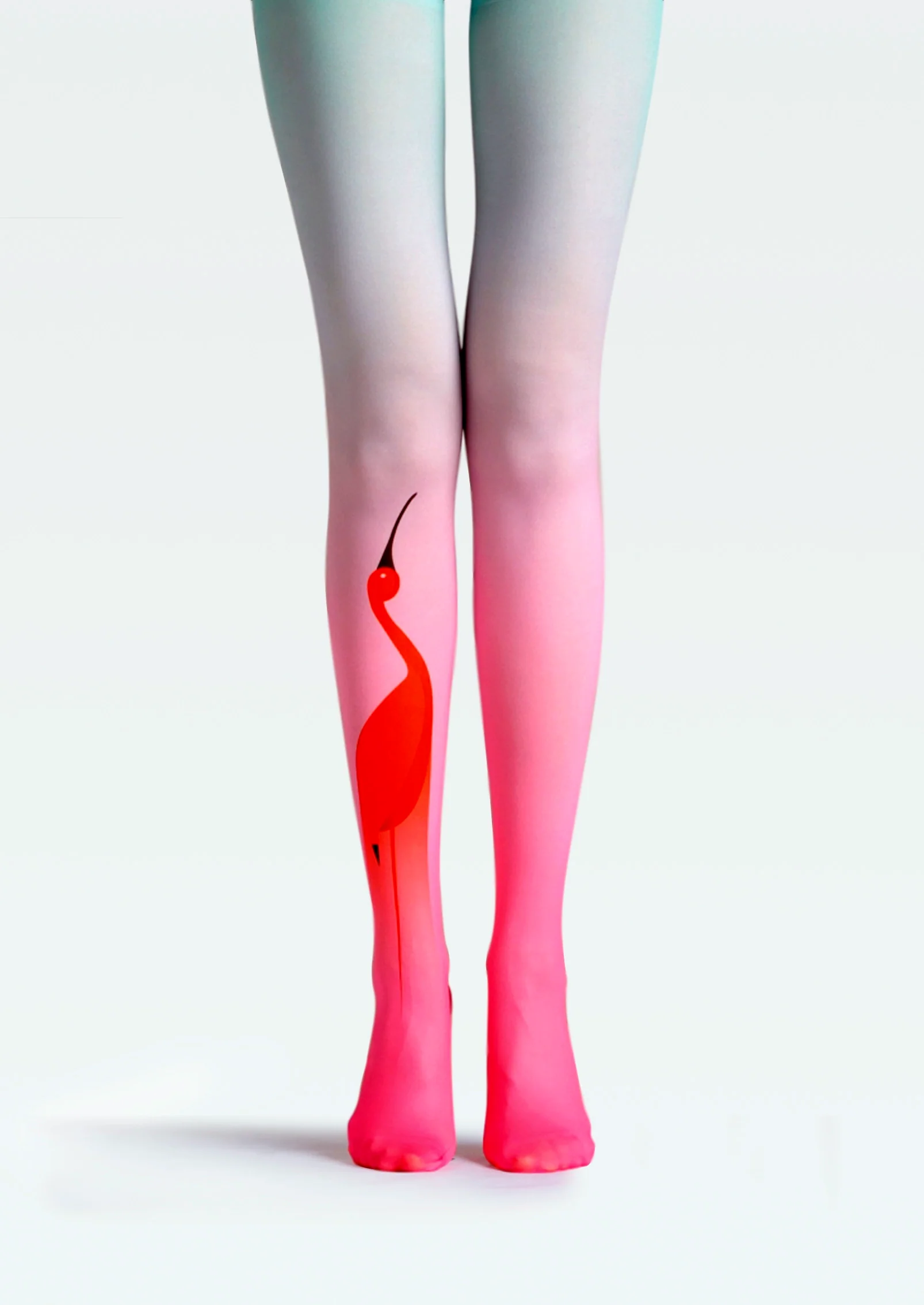 Viken Plan Red Crane in Azure Print Tights Hosiery Pantyhose - Image 3