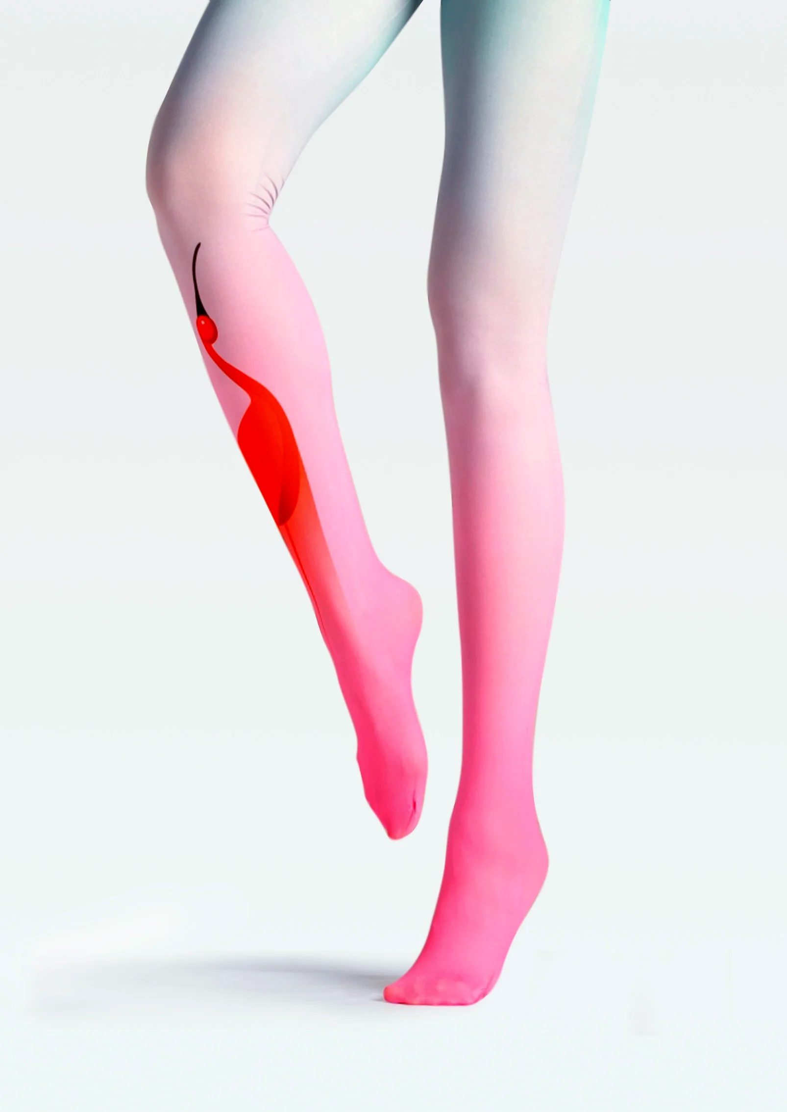 Viken Plan Red Crane in Azure Print Tights Hosiery Pantyhose - Image 4
