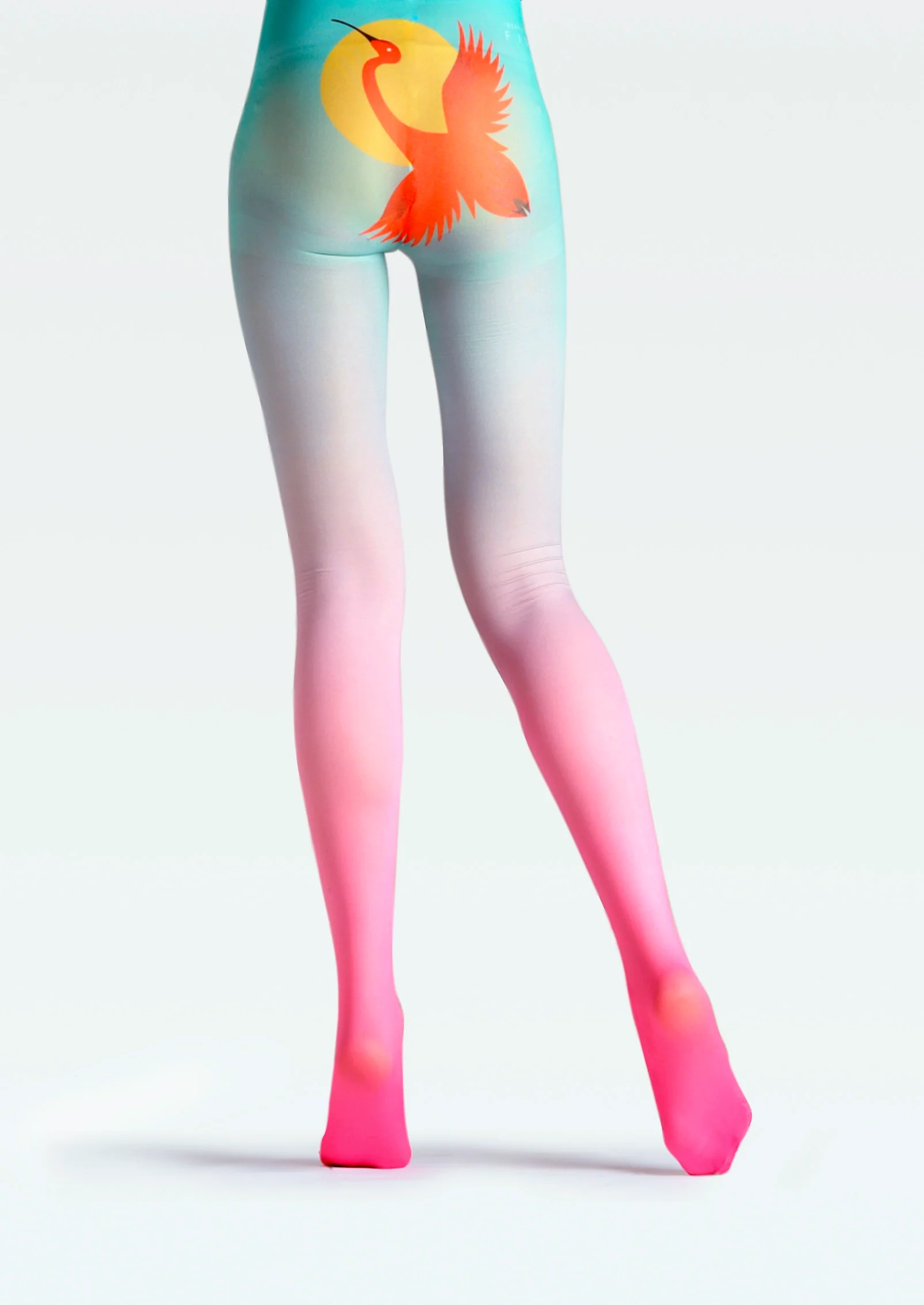 Viken Plan Red Crane in Azure Print Tights Hosiery Pantyhose - Image 5