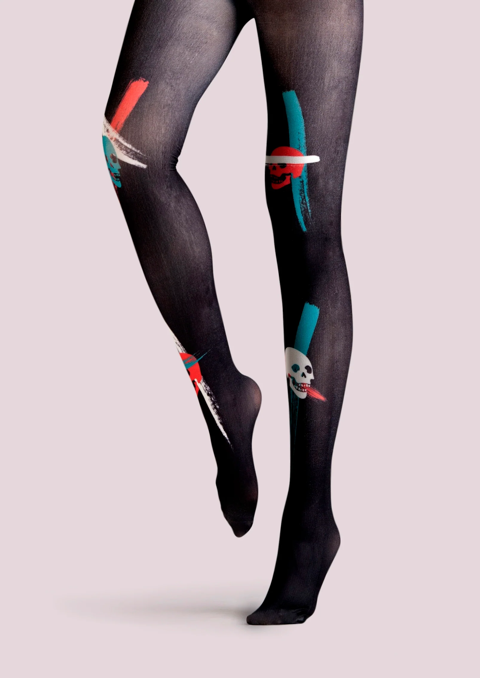 Viken Plan Street art Print Tights Personality Pantyhose/Tights [Red Skull] - Image 4