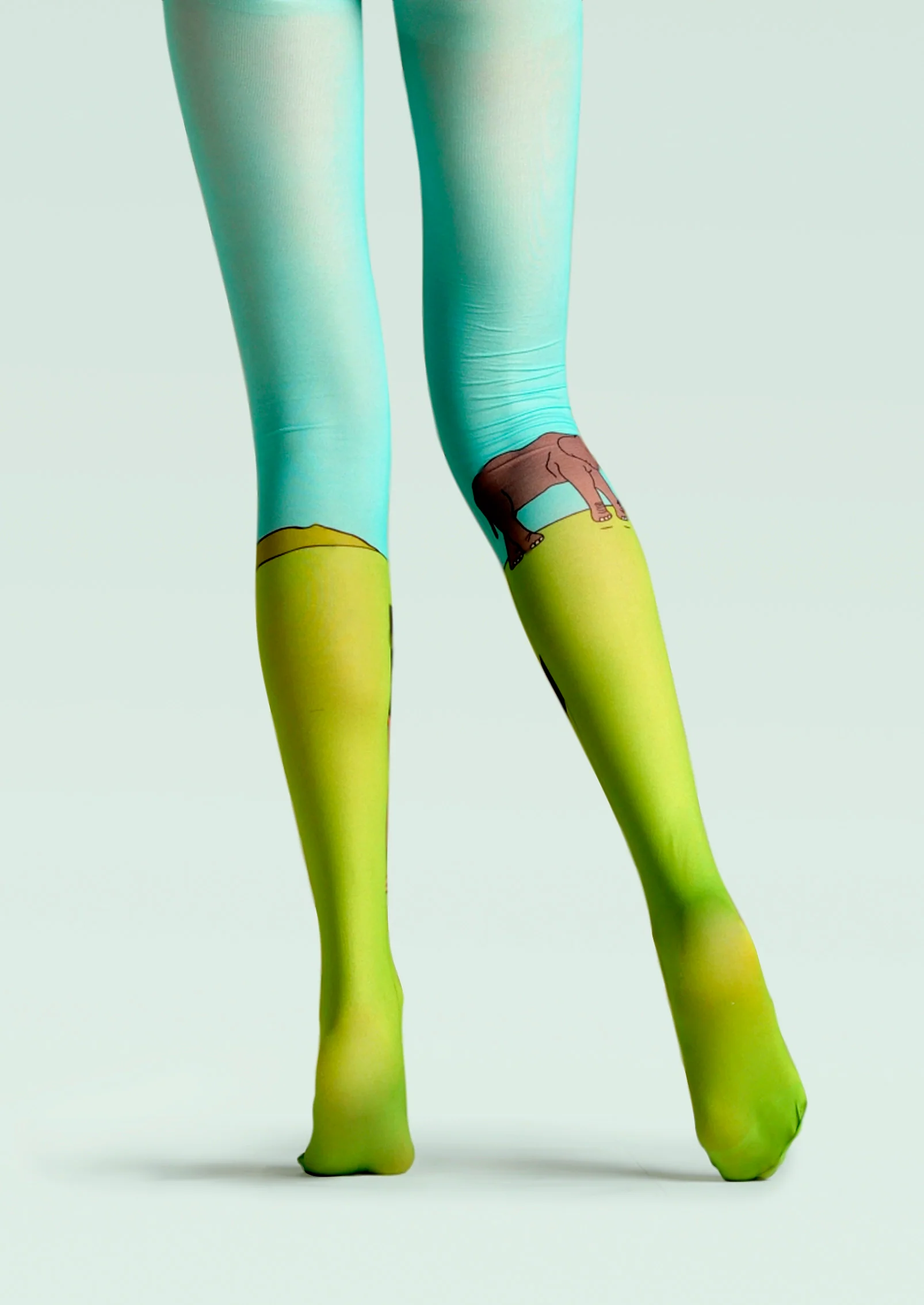 Viken Plan Forest art Print Tights Fun ostriches Pantyhose/Tights [Savanna] - Image 2