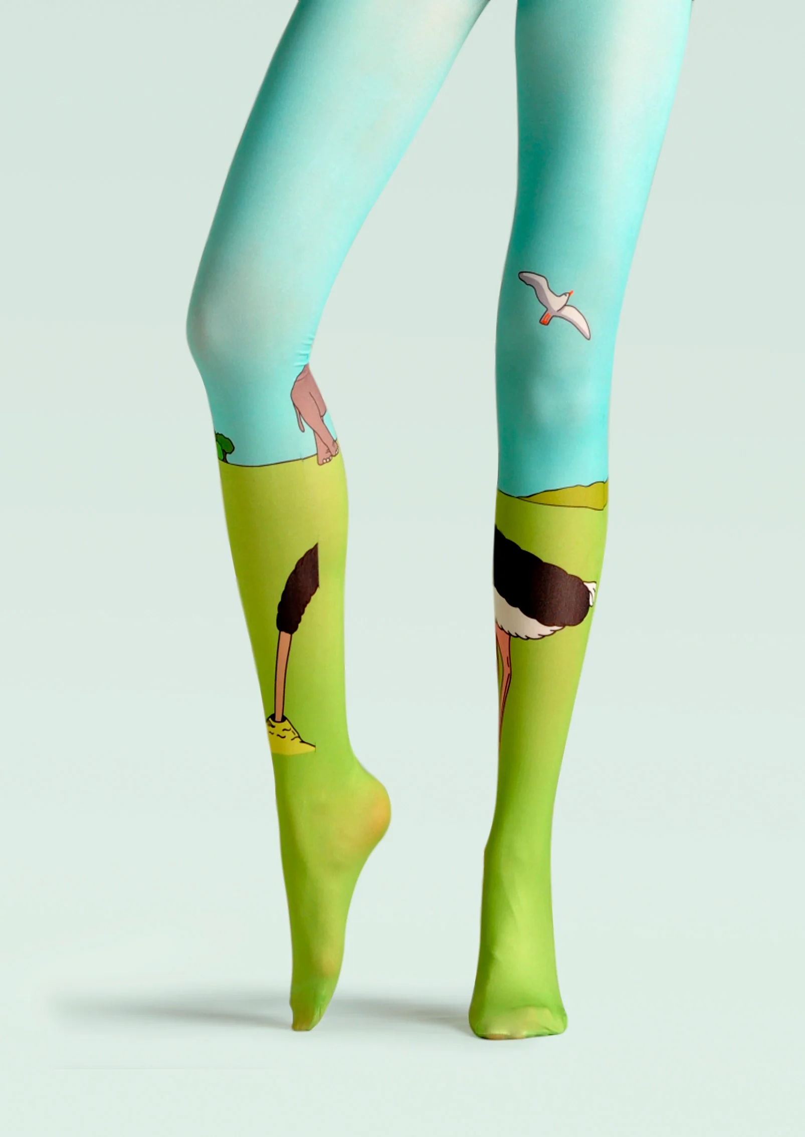Viken Plan Forest art Print Tights Fun ostriches Pantyhose/Tights [Savanna] - Image 4
