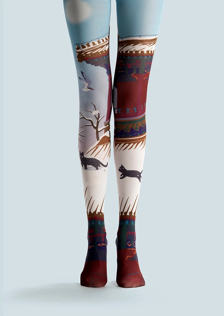 Viken Plan Fun art Print Tights Cute Pantyhose/Tights [Snowy eaves] - Image 3