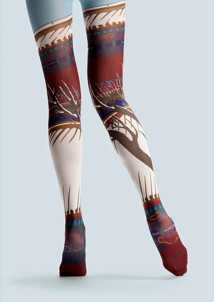 Viken Plan Fun art Print Tights Cute Pantyhose/Tights [Snowy eaves] - Image 5