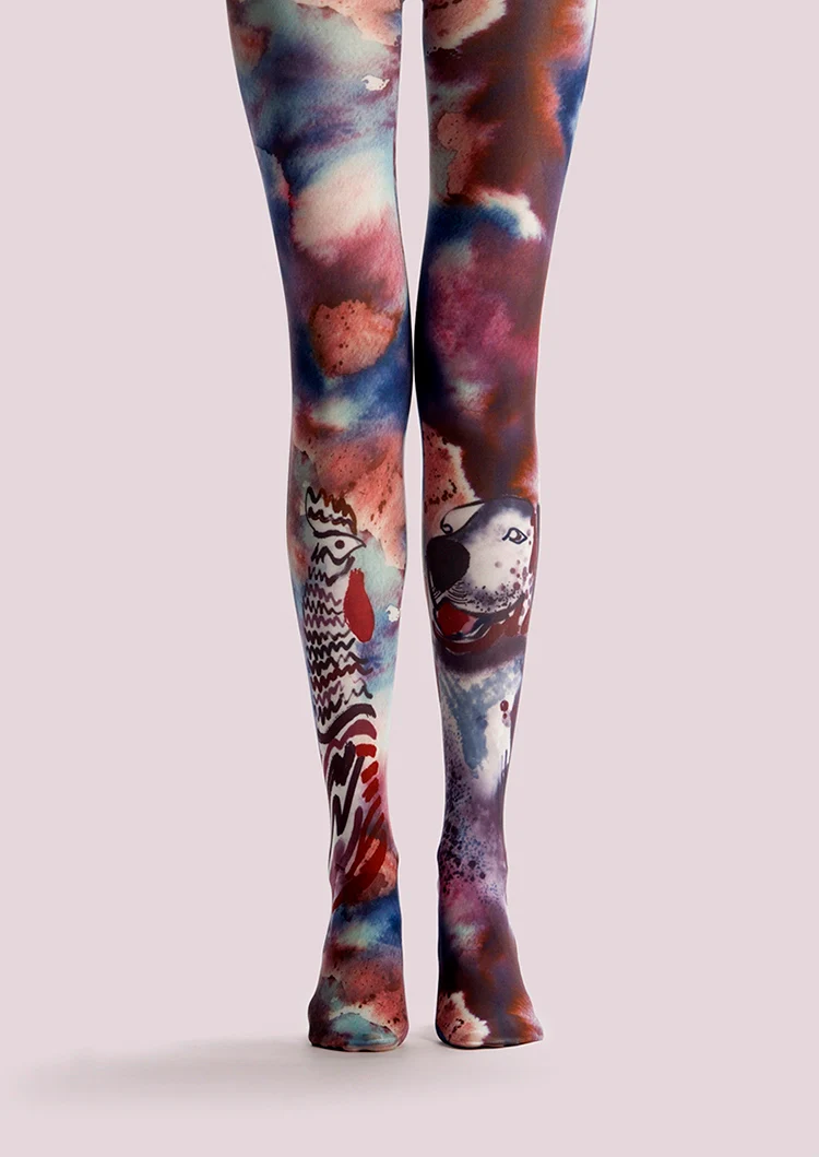 Viken Plan Ethnic art Print Tights Tie-dye Pantyhose/Tights [Tie dye autumn color]