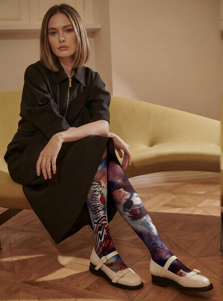 Viken Plan Ethnic art Print Tights Tie-dye Pantyhose/Tights [Tie dye autumn color] - Image 2