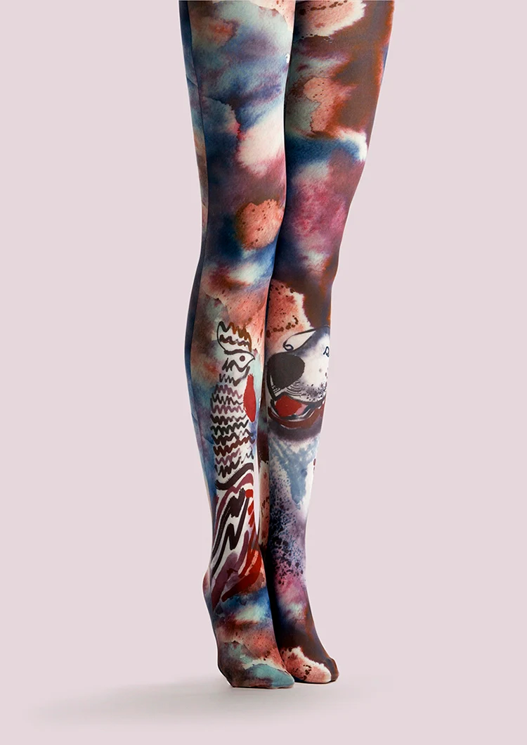 Viken Plan Ethnic art Print Tights Tie-dye Pantyhose/Tights [Tie dye autumn color] - Image 3
