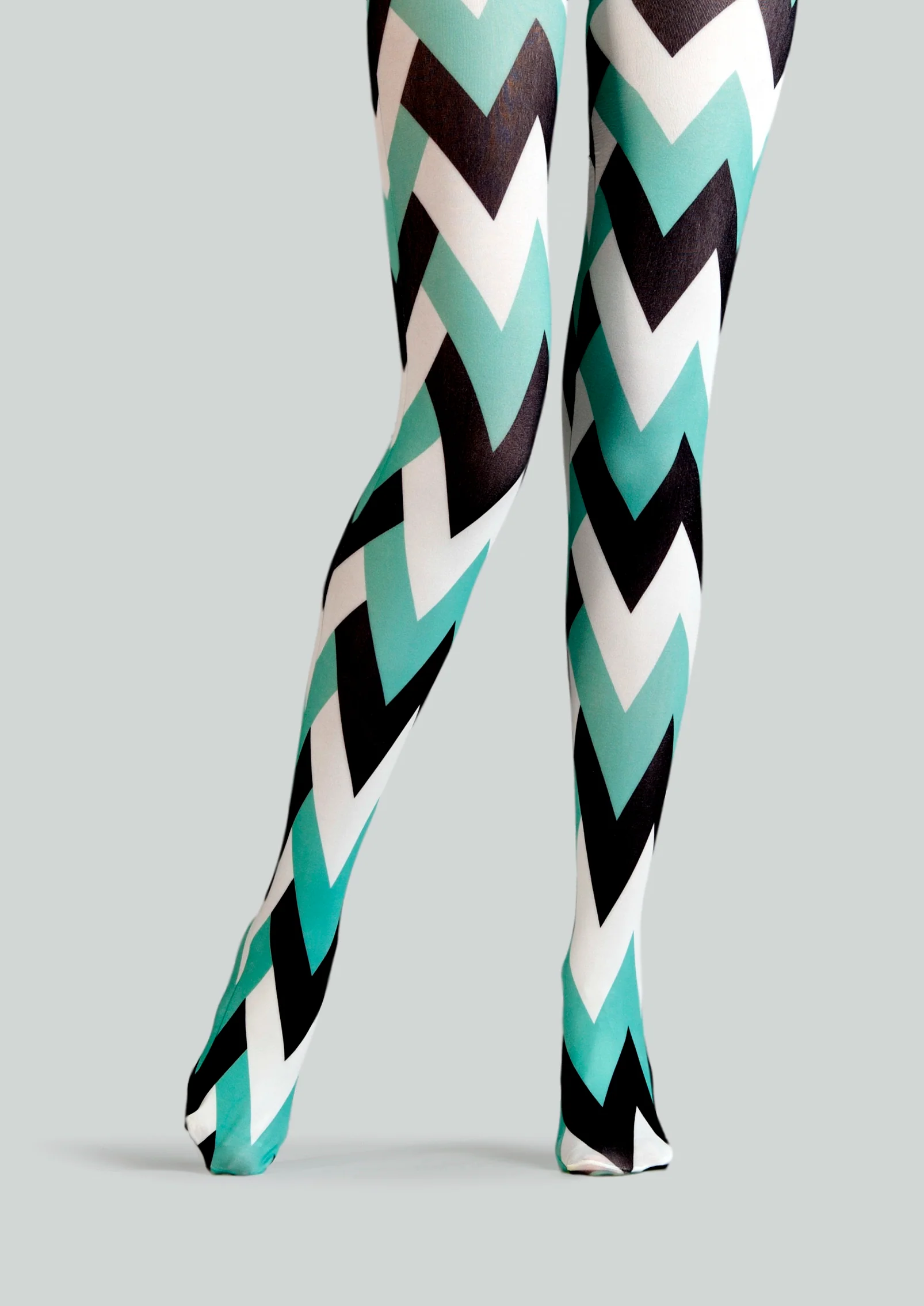 Viken Plan Tri - Hue Zigzag Print Tights Hosiery Pantyhose - Image 4