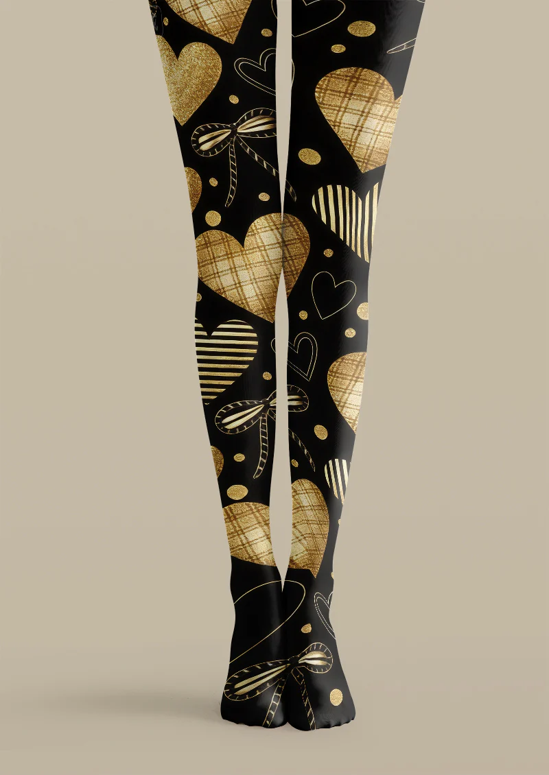 Viklen Plan Black Gold Heart Tights Hosiery Pantyhose