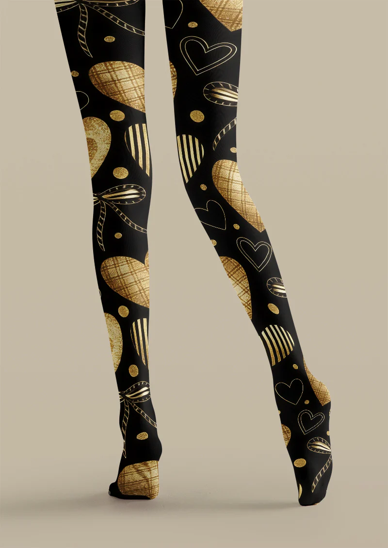 Viklen Plan Black Gold Heart Tights Hosiery Pantyhose - Image 3