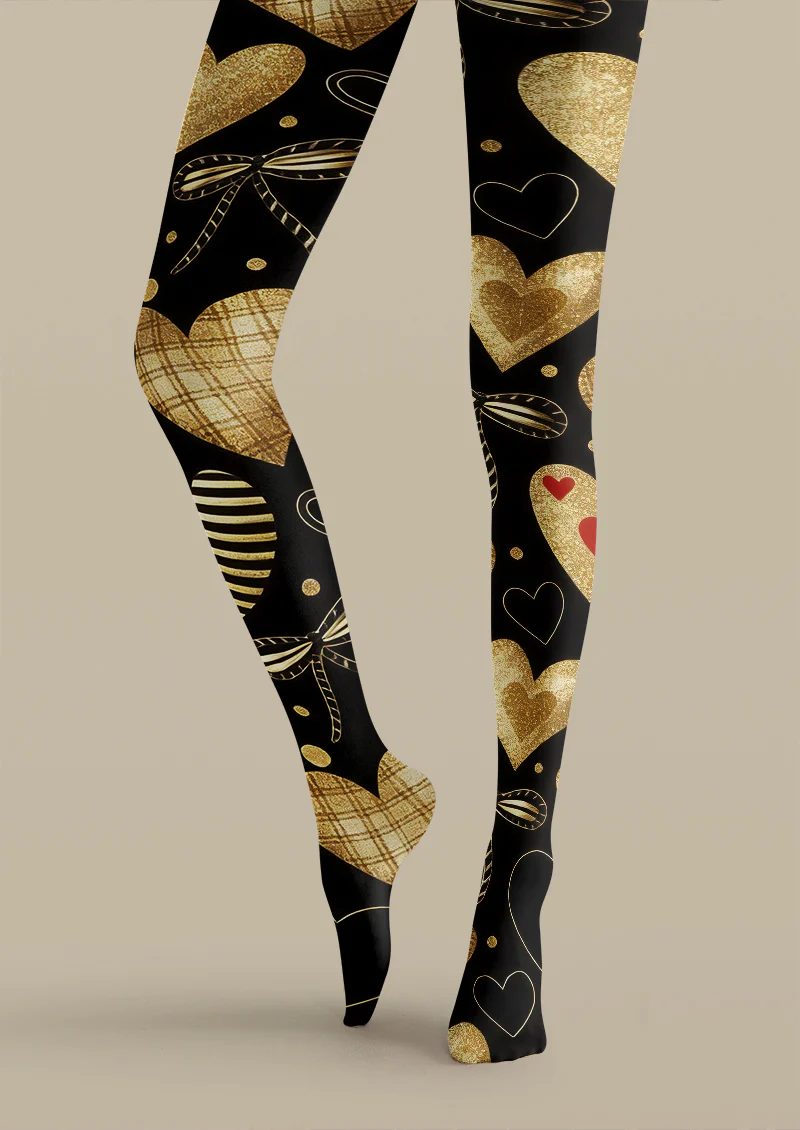Viklen Plan Black Gold Heart Tights Hosiery Pantyhose - Image 4