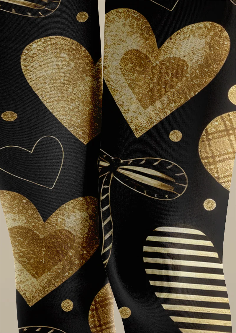 Viklen Plan Black Gold Heart Tights Hosiery Pantyhose - Image 5