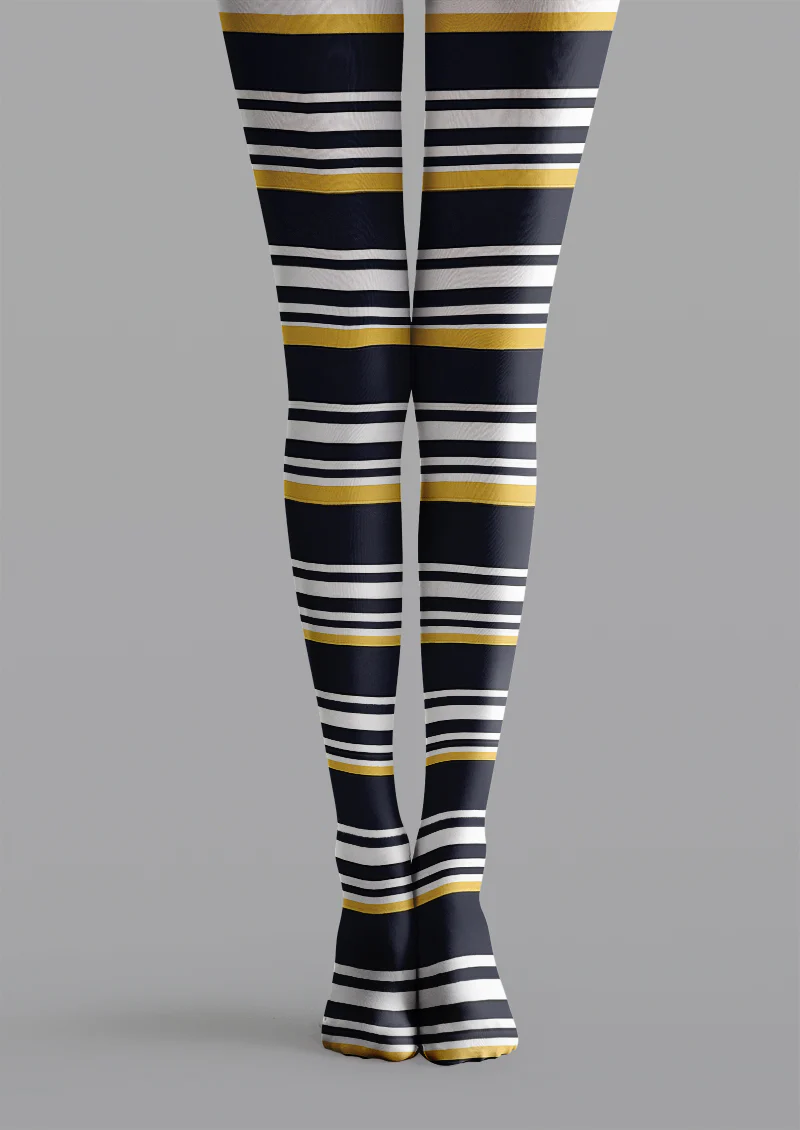 Viken plan Black Gold White Striped Tights Hosiery Pantyhose