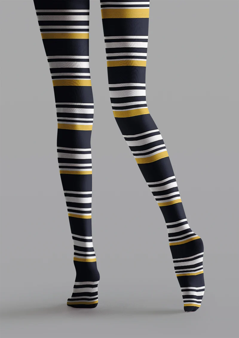 Viken plan Black Gold White Striped Tights Hosiery Pantyhose - Image 3