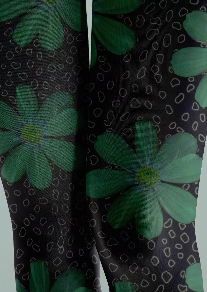 Viklen Plan Black Green Floral Tights Hosiery Pantyhose - Image 5