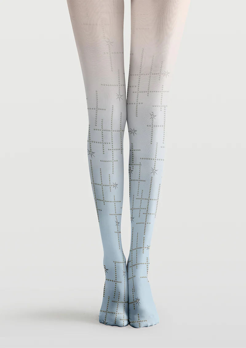 Viklen plan Blue White Grid Star Tights Hosiery Pantyhose
