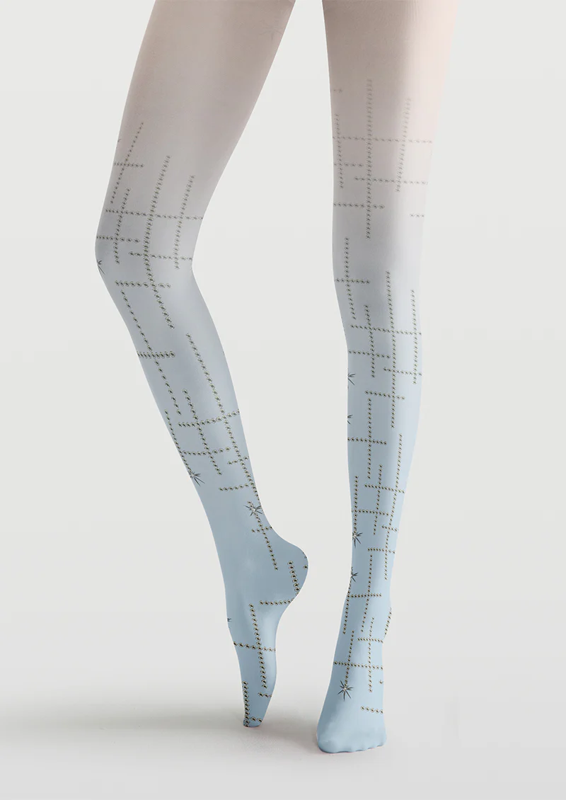 Viklen plan Blue White Grid Star Tights Hosiery Pantyhose - Image 4