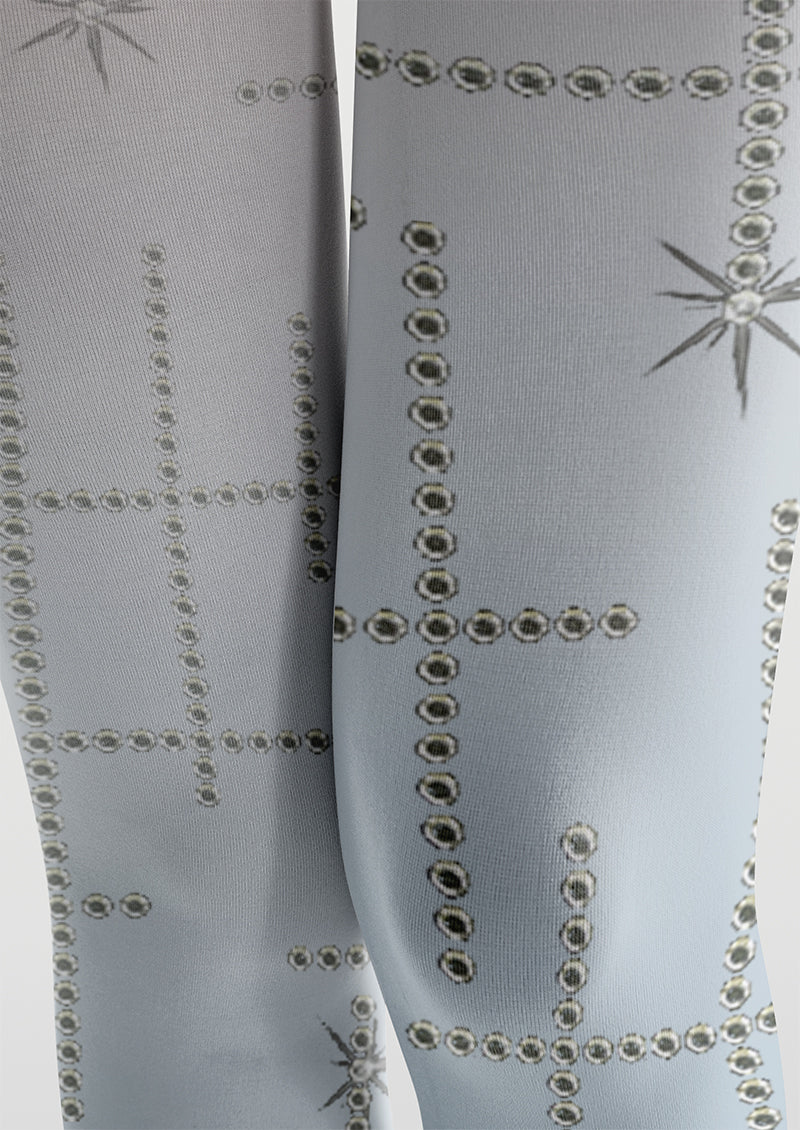 Viklen plan Blue White Grid Star Tights Hosiery Pantyhose - Image 5