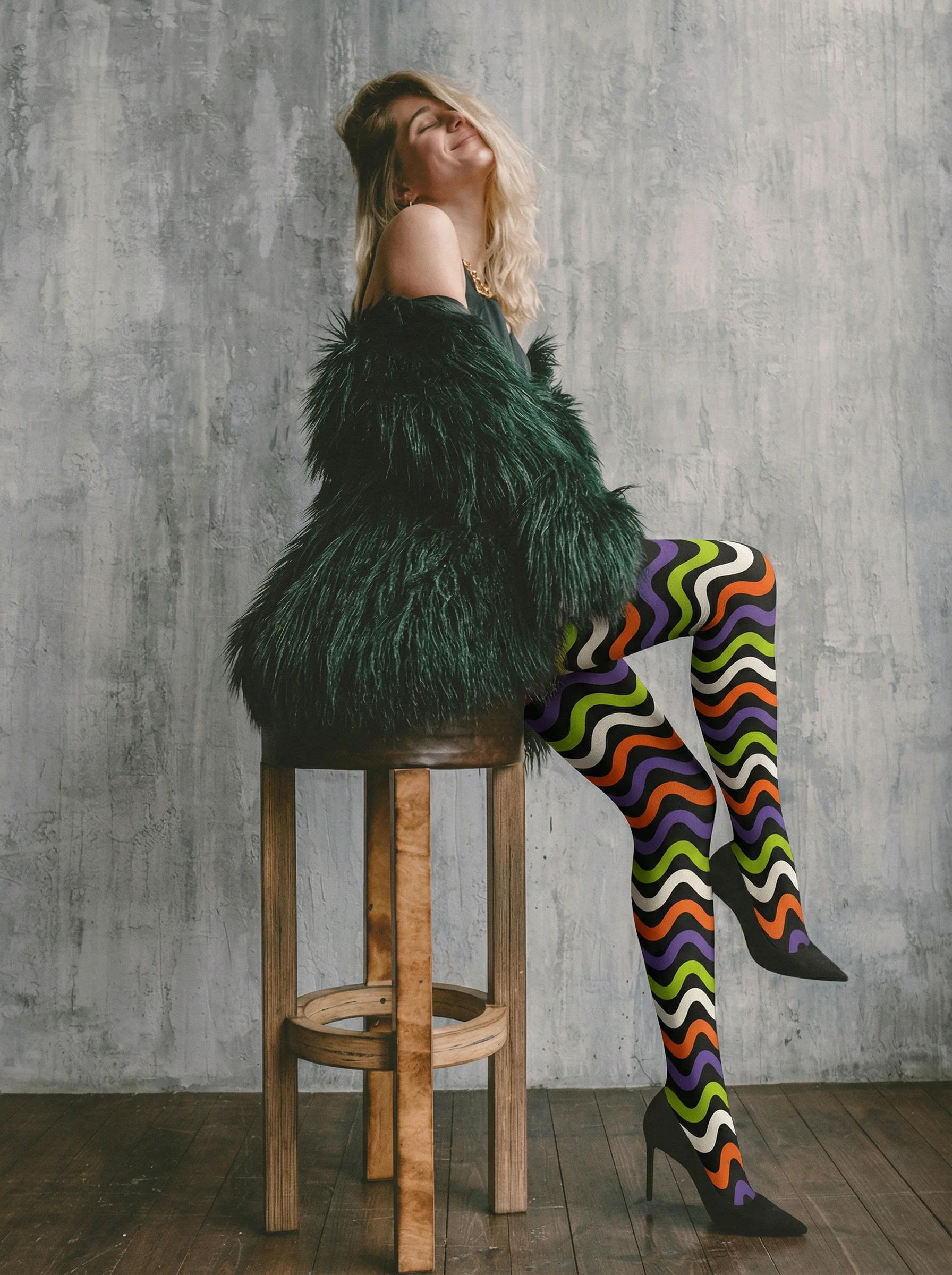 Viklen plan Colorful Wavy Stripe Tights Hosiery Pantyhose - Image 2