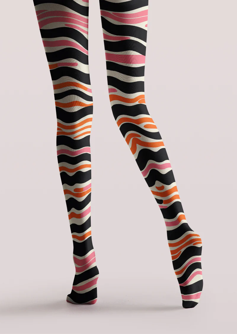 Viklen plan Pink Orange Wavy Zebra Tights Hosiery Pantyhose - Image 3