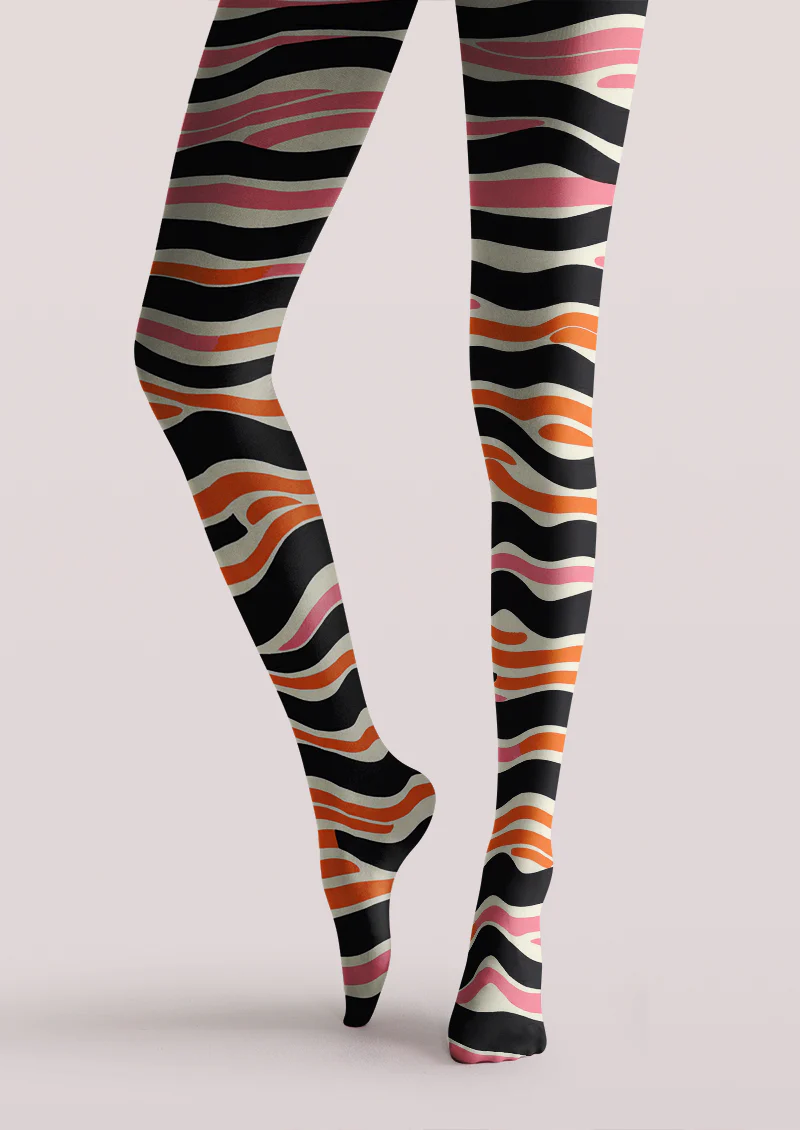 Viklen plan Pink Orange Wavy Zebra Tights Hosiery Pantyhose - Image 4