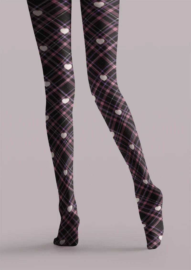 Viklen Plan Purple Plaid Heart Tights Hosiery Pantyhose - Image 3
