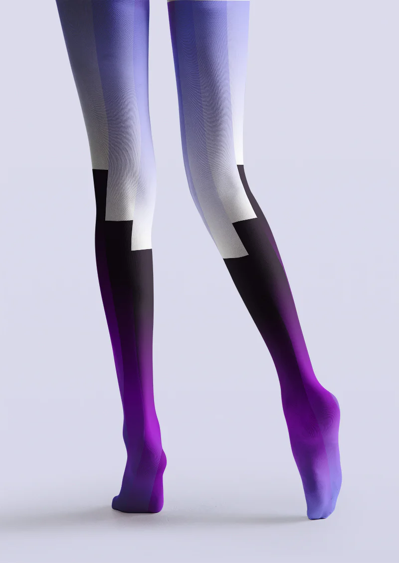 Viklen plan Purple White Gradient Color Block Tights Hosiery Pantyhose - Image 3