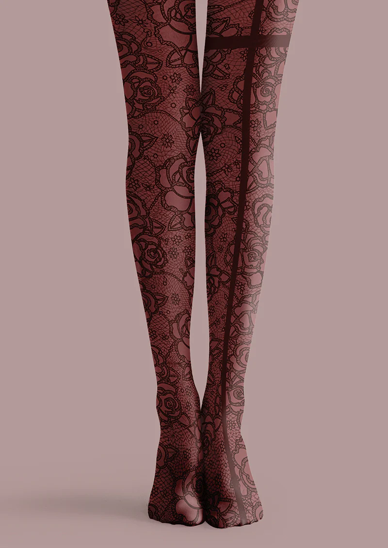 Viklen plan Red Rose Lace Back Seam Tights Hosiery Pantyhose