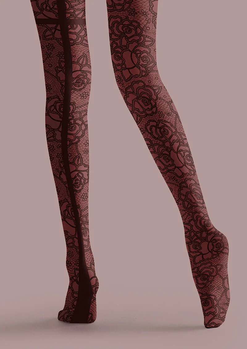 Viklen plan Red Rose Lace Back Seam Tights Hosiery Pantyhose - Image 3
