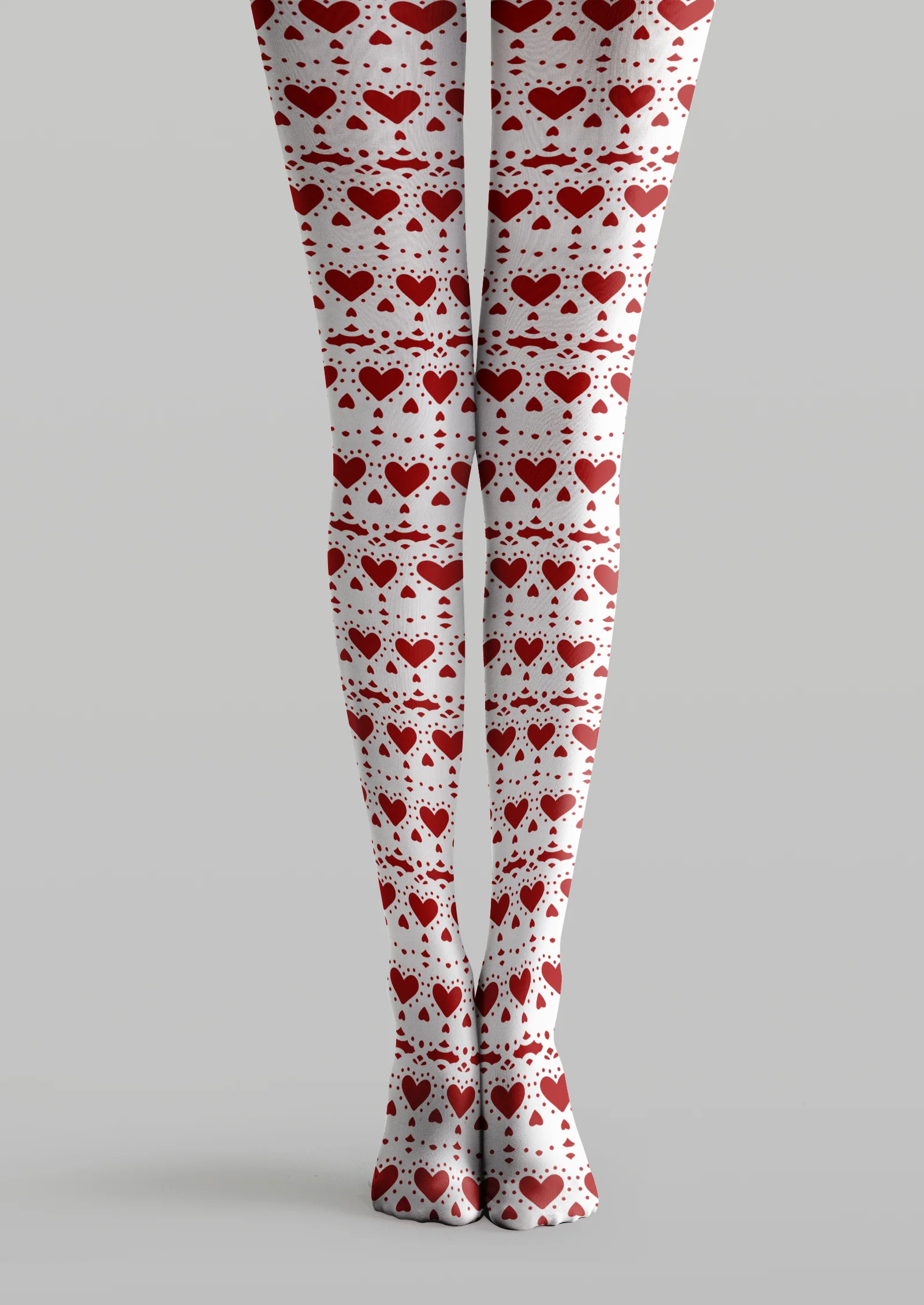 Viklen Plan Red White Heart Tights Hosiery Pantyhose