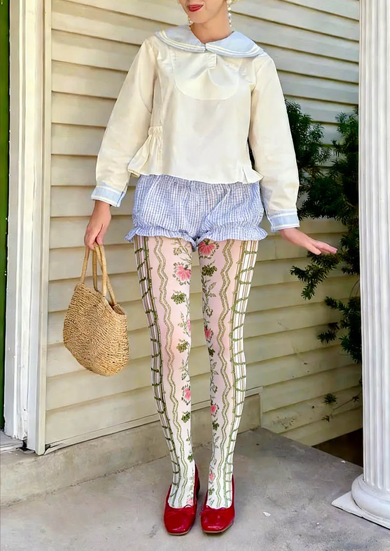 Viken Plan Floral pattern Vine Lines Tights Hosiery Pantyhose - Image 2