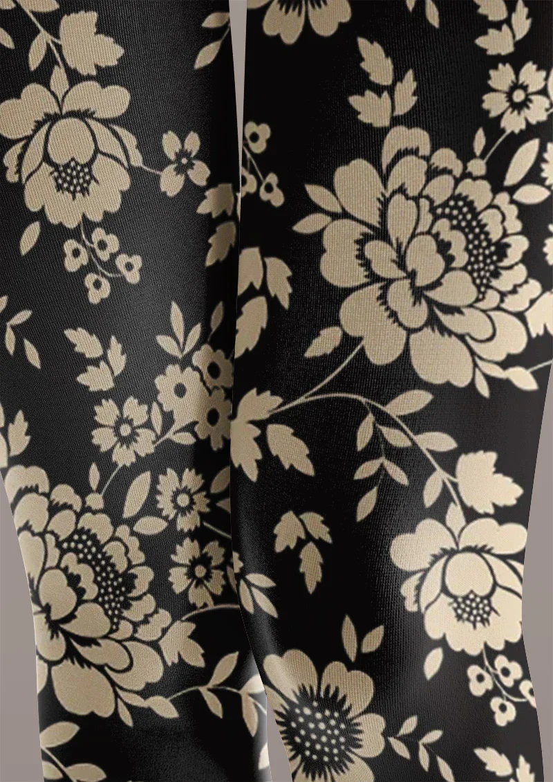 Viken Plan Vintage Floral Print Tights Hosiery Pantyhose - Image 3