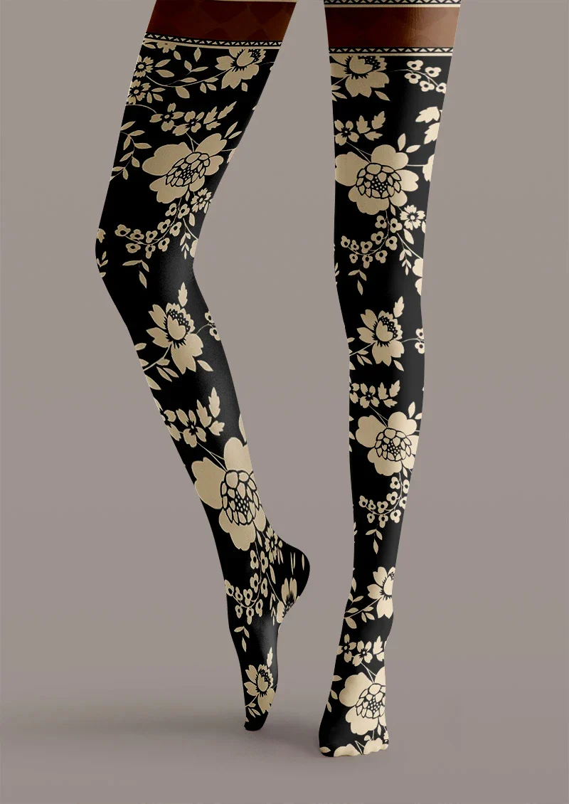 Viken Plan Vintage Floral Print Tights Hosiery Pantyhose - Image 4