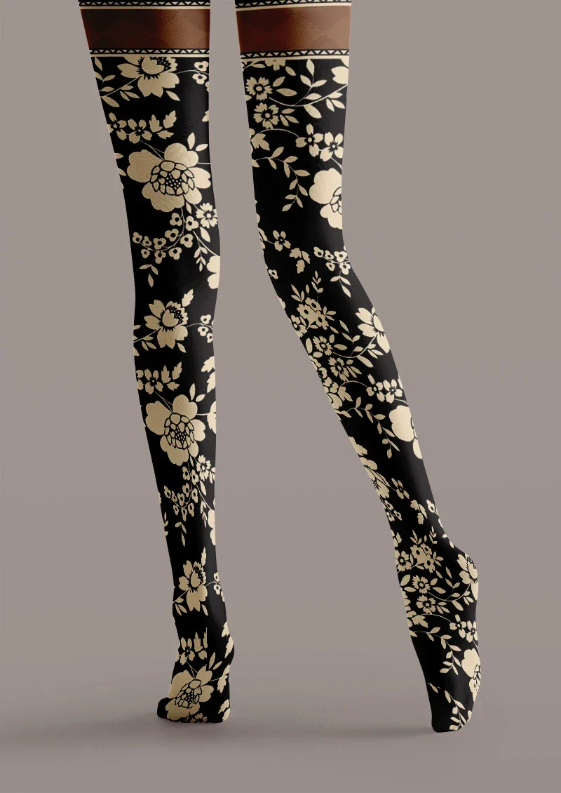 Viken Plan Vintage Floral Print Tights Hosiery Pantyhose - Image 5