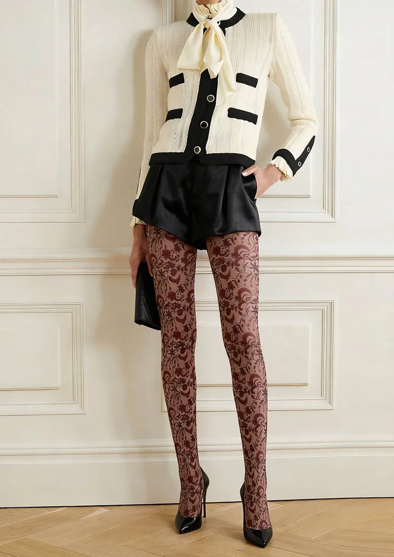 Viken Plan Floral pattern Vintage Petals Tights Hosiery Pantyhose - Image 2