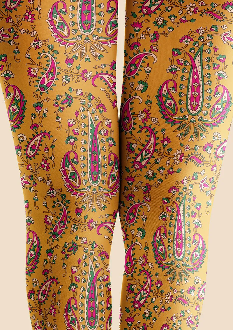 Viken Plan Warm Gold Paisley Tights Hosiery Pantyhose - Image 3
