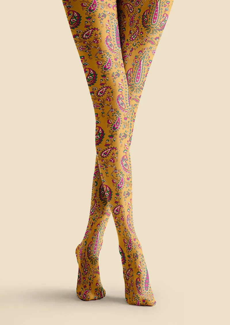 Viken Plan Warm Gold Paisley Tights Hosiery Pantyhose - Image 4