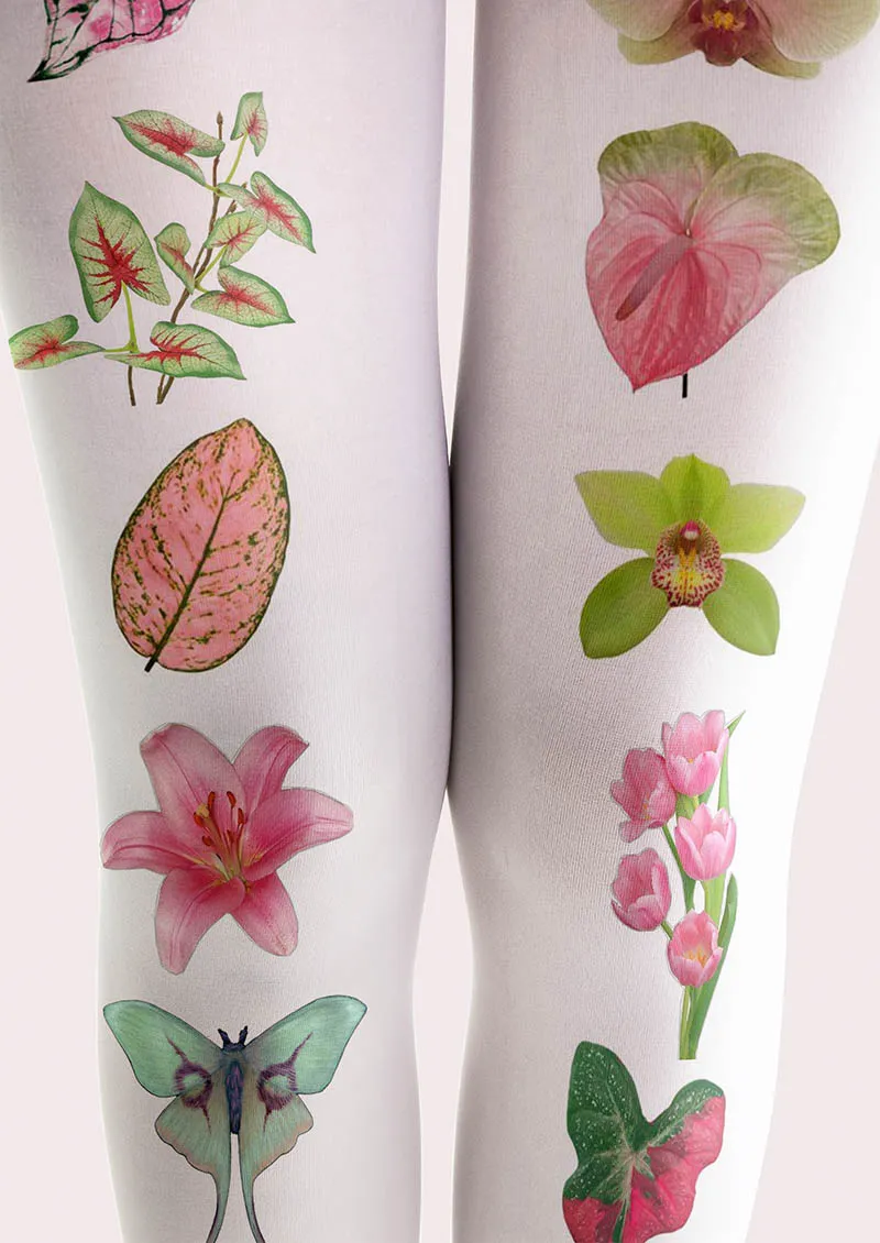 Viken Plan White Botanical Collage Y2K Style Tights Hosiery Pantyhose - Image 3