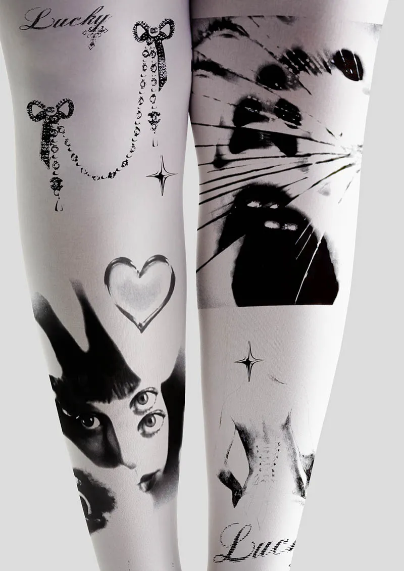 Viken Plan White Signal Girl Y2K Style Tights Hosiery Pantyhose - Image 3