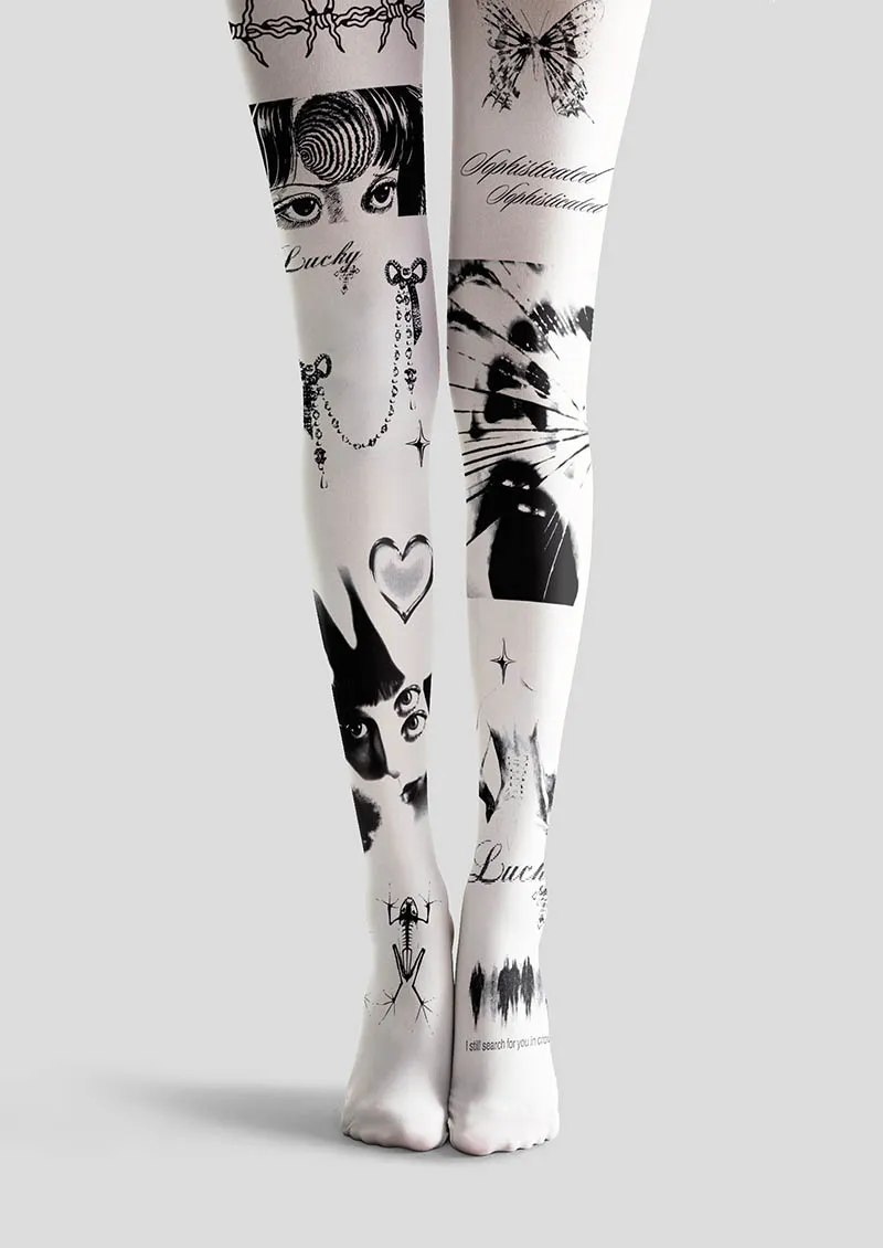 Viken Plan White Signal Girl Y2K Style Tights Hosiery Pantyhose - Image 4